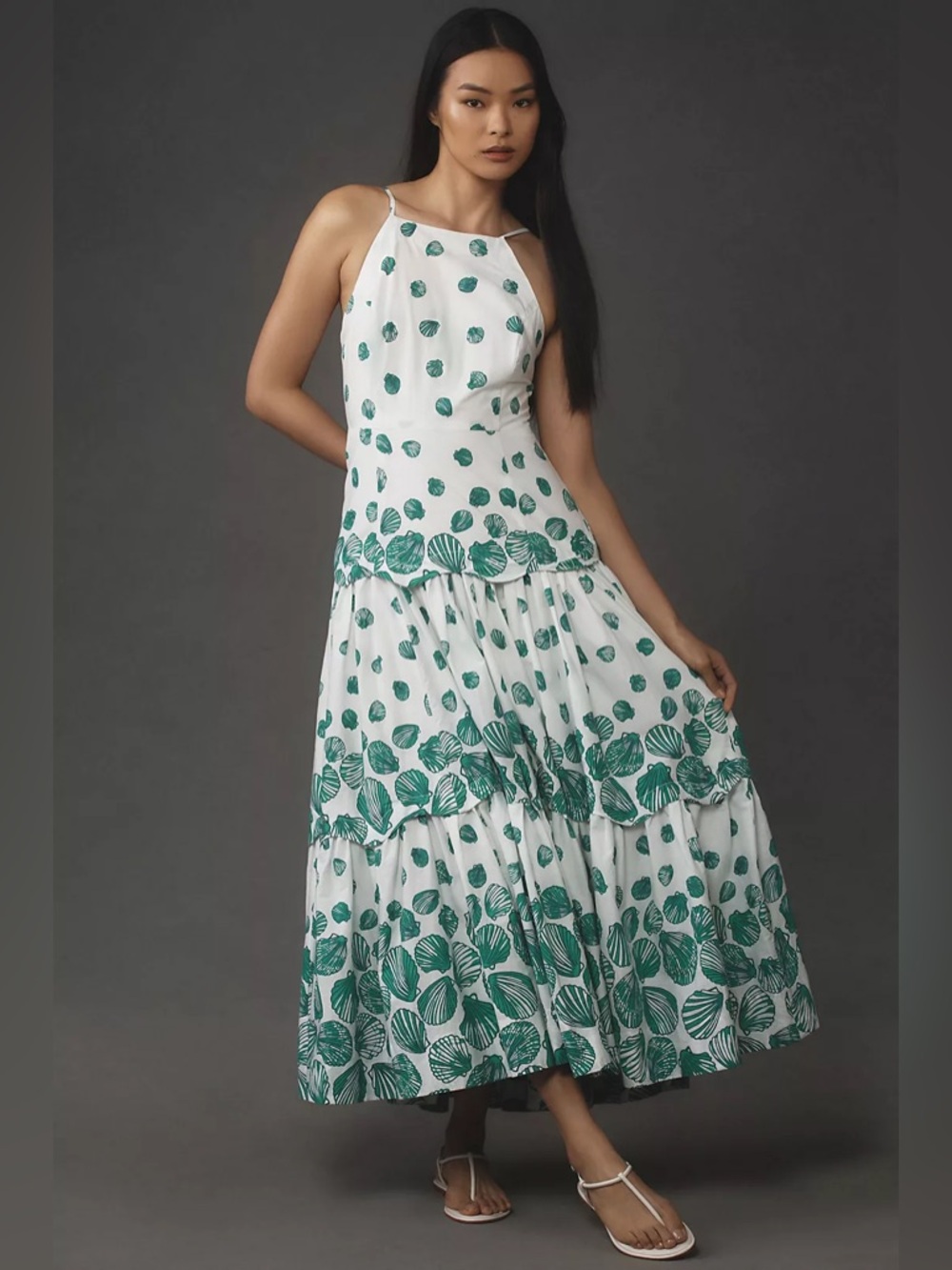 Anthropologie Maeve Halter Tiered Seashell Maxi Dress